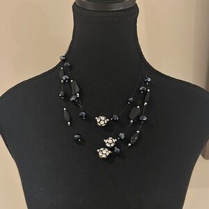 Le Chateau Dark Blue and Silver Beaded Necklace